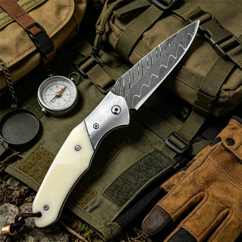 

Folding knife High Hardness VG10 Damascus Blade Resin Handle Pocket Knife EDC Survival Camping Fruits Meat Knives Portable Tools