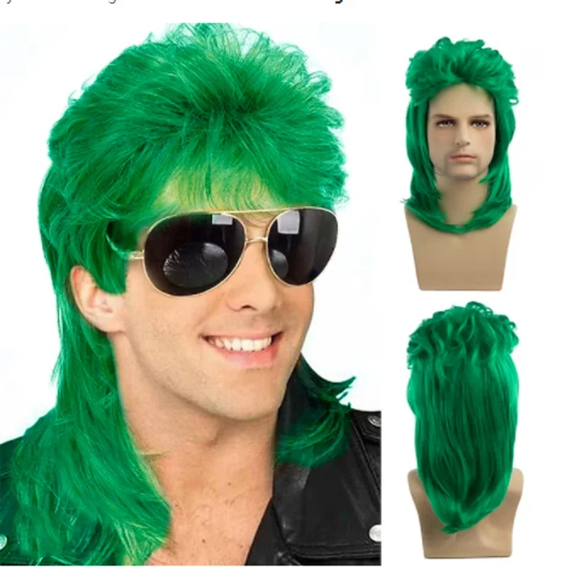 Mens Mullet Wigs Synthetic Hair Curly 70s 80s Retro Cosplay Costume Wig Rocker Disco Fancy Show Wigs