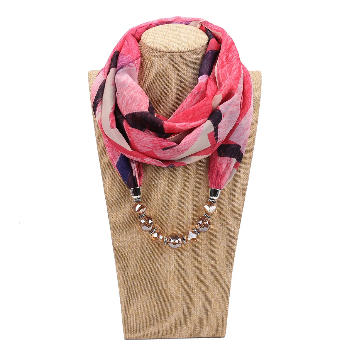 Boho Women Scarves with Beads Muslim Scarf Jewelry Accessory Necklace Neckerchief Chiffon  Shawl Headscarf