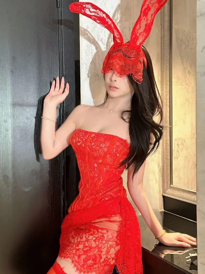 فستان بدون حمالات للنساء مثير من الدانتيل الشبكي عاري الكتفين بدون حمالات شفاف قليلاً بقصة ضيقة فستان ضيق شبكي من الدانتيل بلون واحد BSMK #1