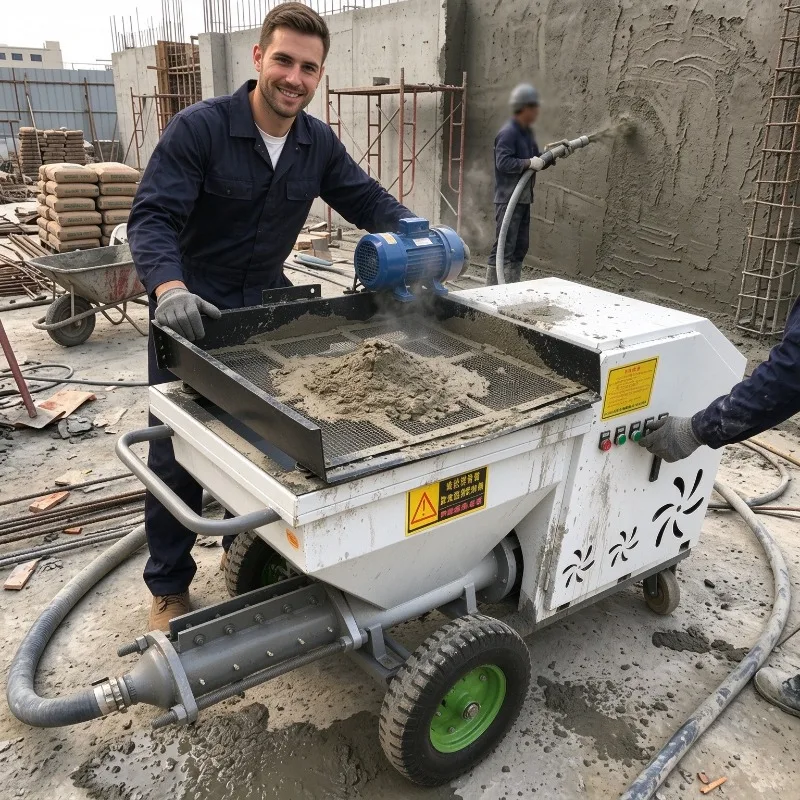 Heavy Duty Cement Mortar Spraying Machine 5m3/h Automatic Wall Plastering Render Sprayer 380V Concrete Stucco Spray Pump