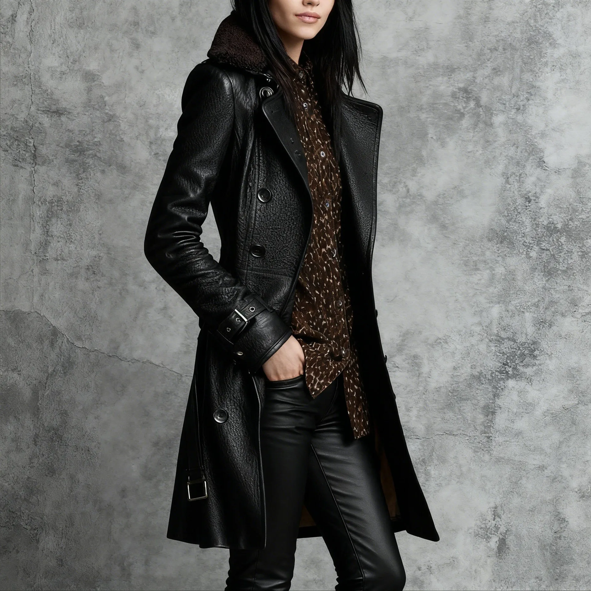 Long Sleeve Coat No Hood Mid Length British Style with Regular Fit Button Detail Double Breasted Elegant Commuter Women Coat