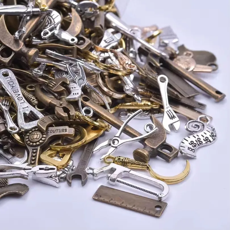 20 piezas herramientas de aleación de encanto Steampunk, llave inglesa de bronce antiguo mezclado, regla, colgantes de martillo, accesorios de suministros de joyería artesanal DIY