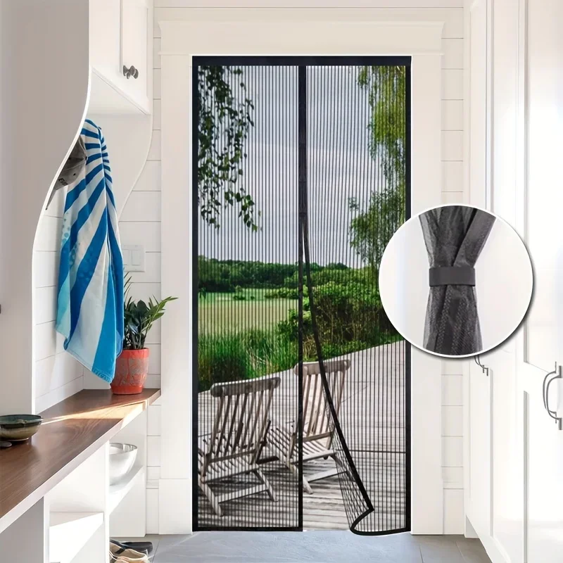 1PC Magnetic Mesh Door Curtain - No Drill Screen, Durable Polyester, Easy Install Home/Balcony/Patio