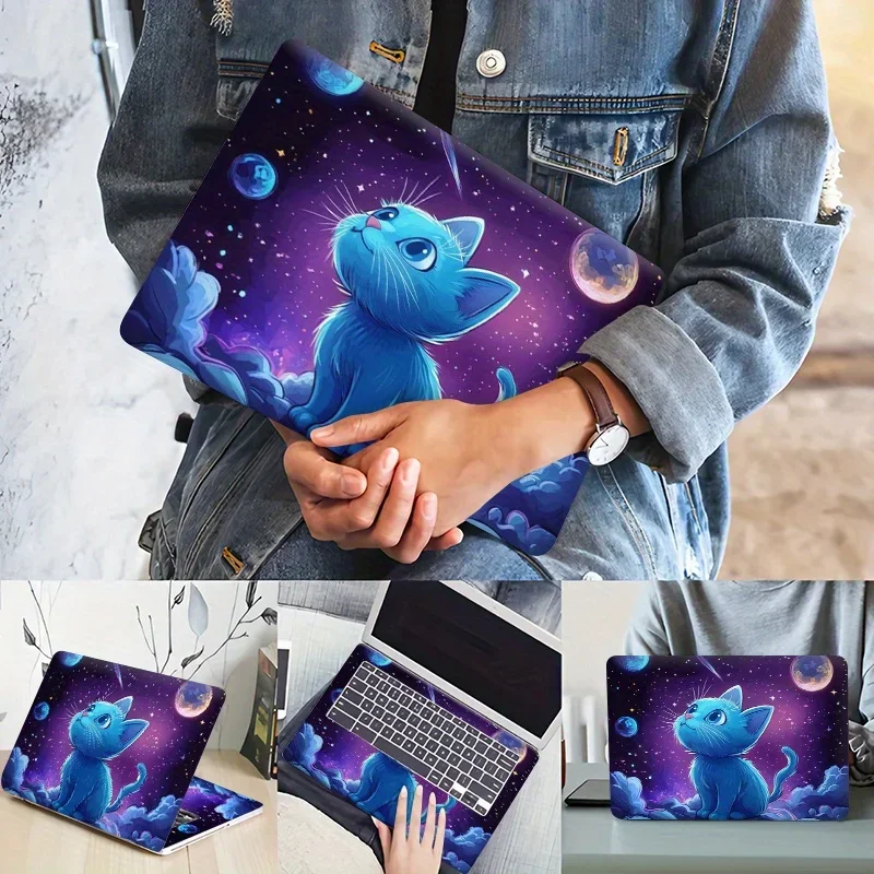 Pack of 3, including 1 spare, no need to worry about peeling, computer light beige new space cat notebook sticker, PVC material