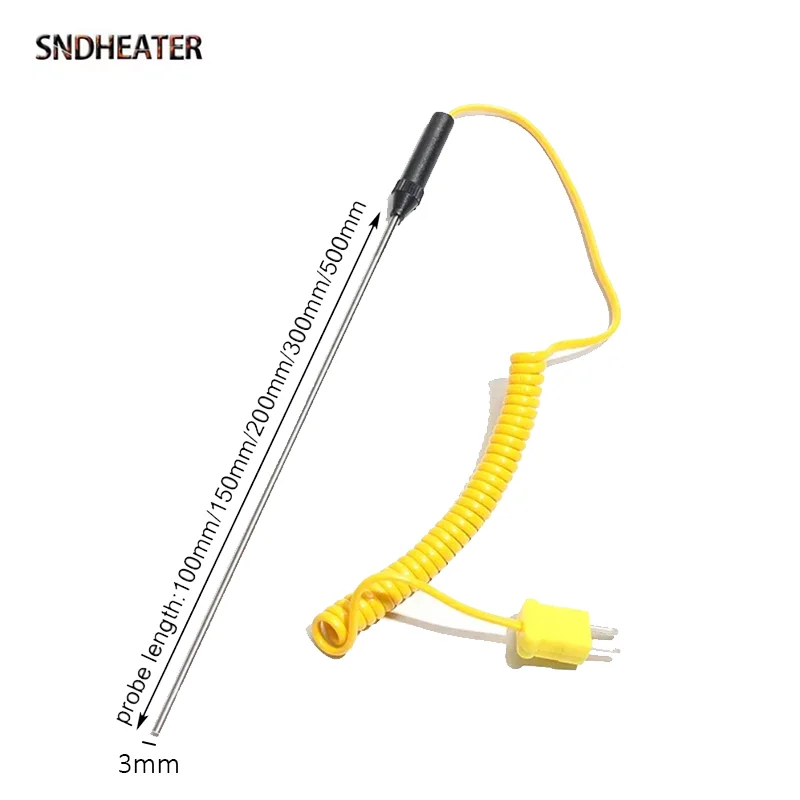 SNDHEATER High Temperature Sensor Thermocouple Measuring Element 100/150/200/300MM Probe Spring Wire with Type K Plug -50-1200C