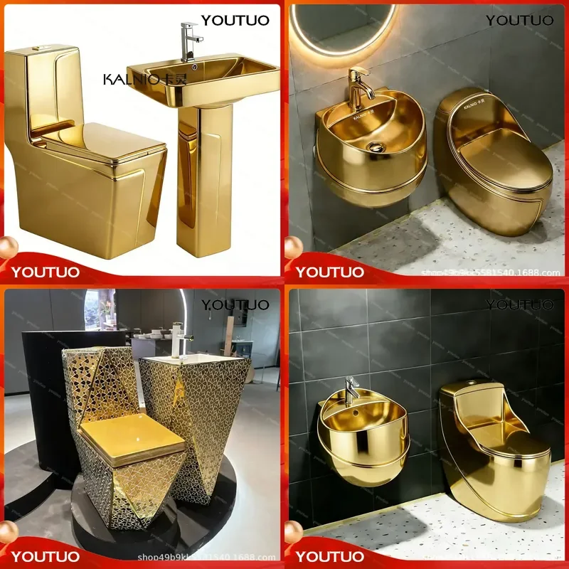 for High Grade Gold Electroplated Ceramic Toilet with Wooden Frame Super Swirl Joint High Temperature Firing New Export