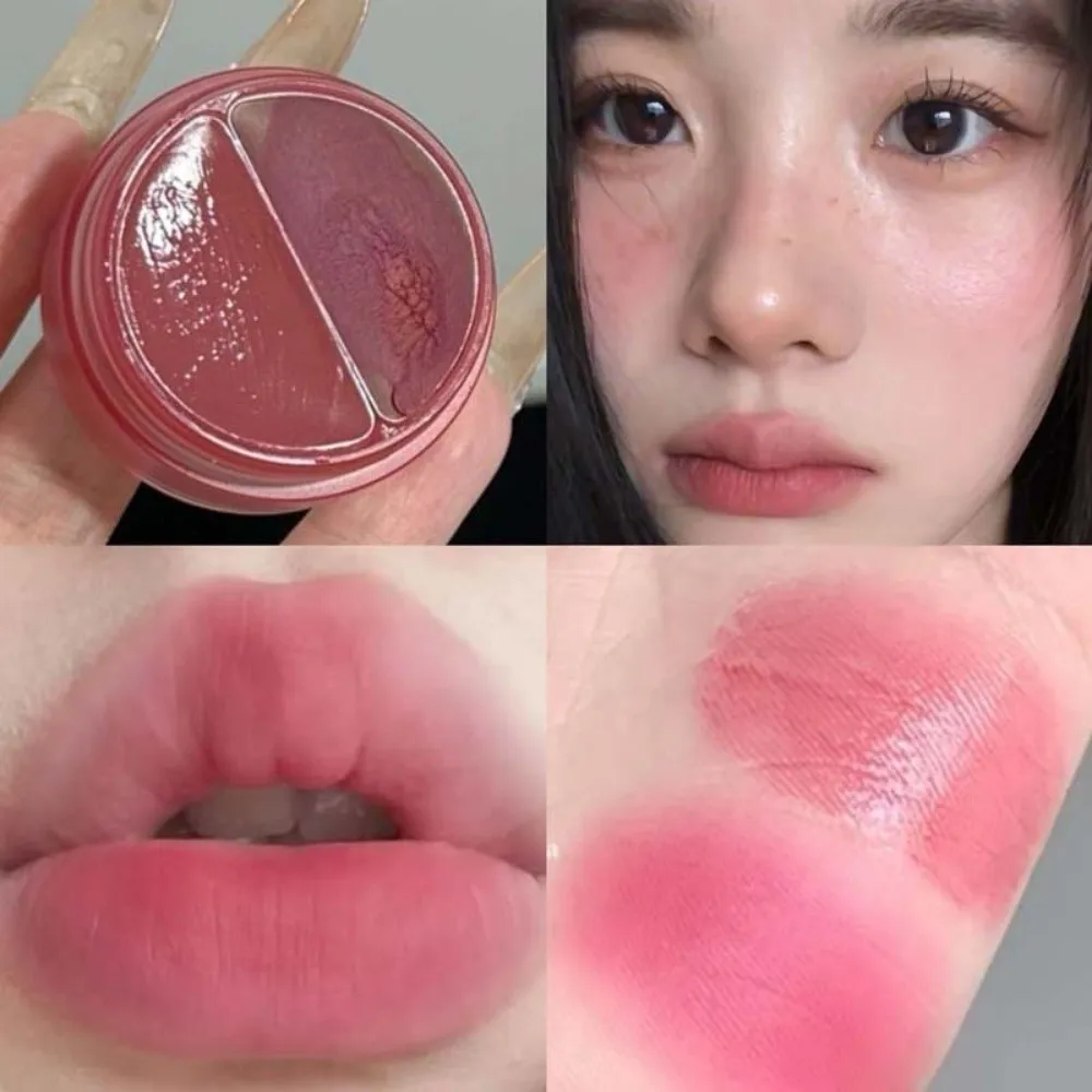 2-in-1 lippen- en wangcrème Hoogglans spiegeleffect Langdurige tweekleurige blos Roze tint Romige lipvlek Make-uptoepassing