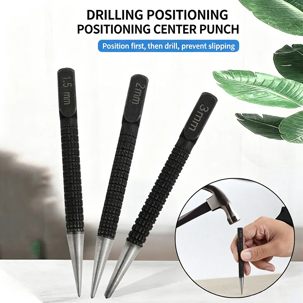 1.5/2/3mm Manual Center Punch High Hardness Drilling Positioning Marker Anti-slip Metal Locating Tool for Steel Wood Stone