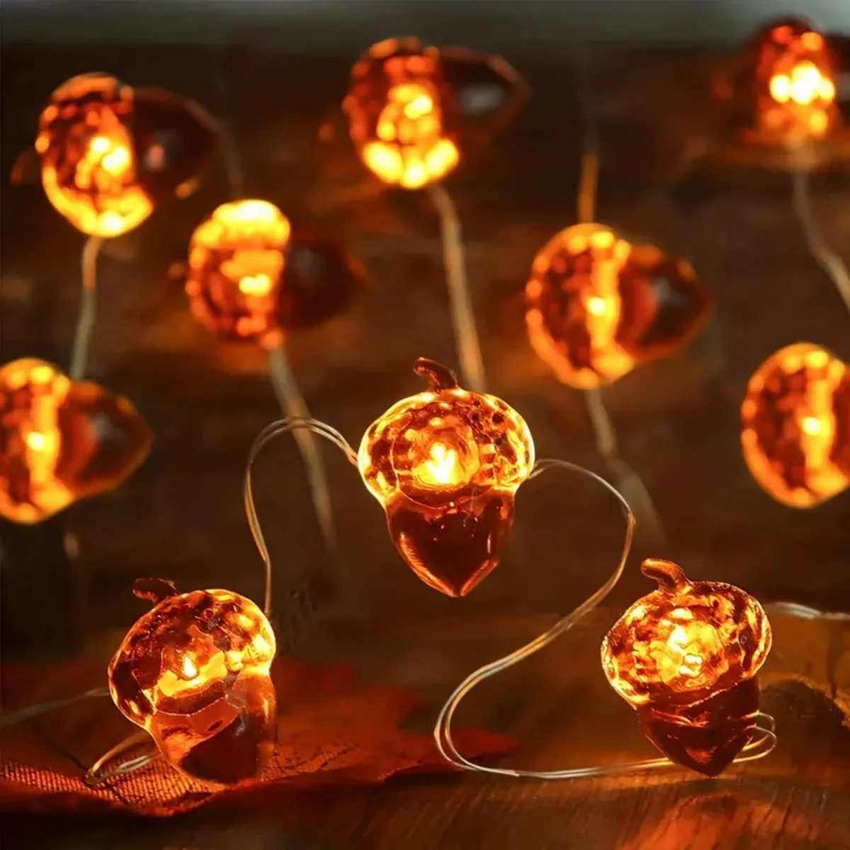 1pc 20/30 LED Acorn Copper Wire String Lights Battery Powered Fall Garland Decorative Fairy Lamp For Home Table Halloween Decor