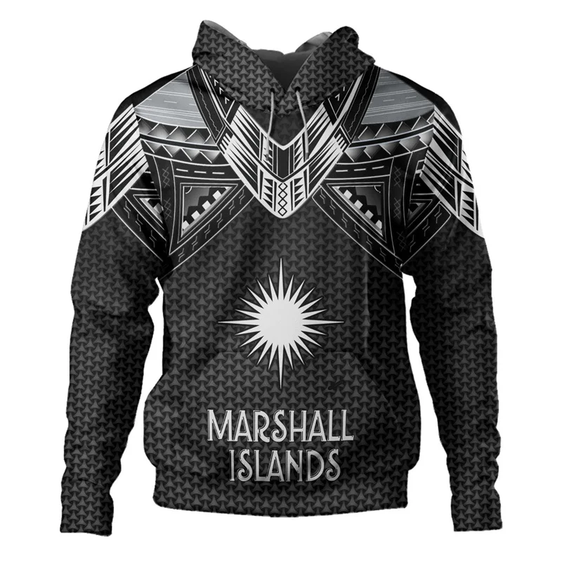 3D Printing The Republic-of Marshall Islands Map Flag Hoodies Marshall Islands Coat Of Arms Graphic Hooded Sweatshirts Pullovers