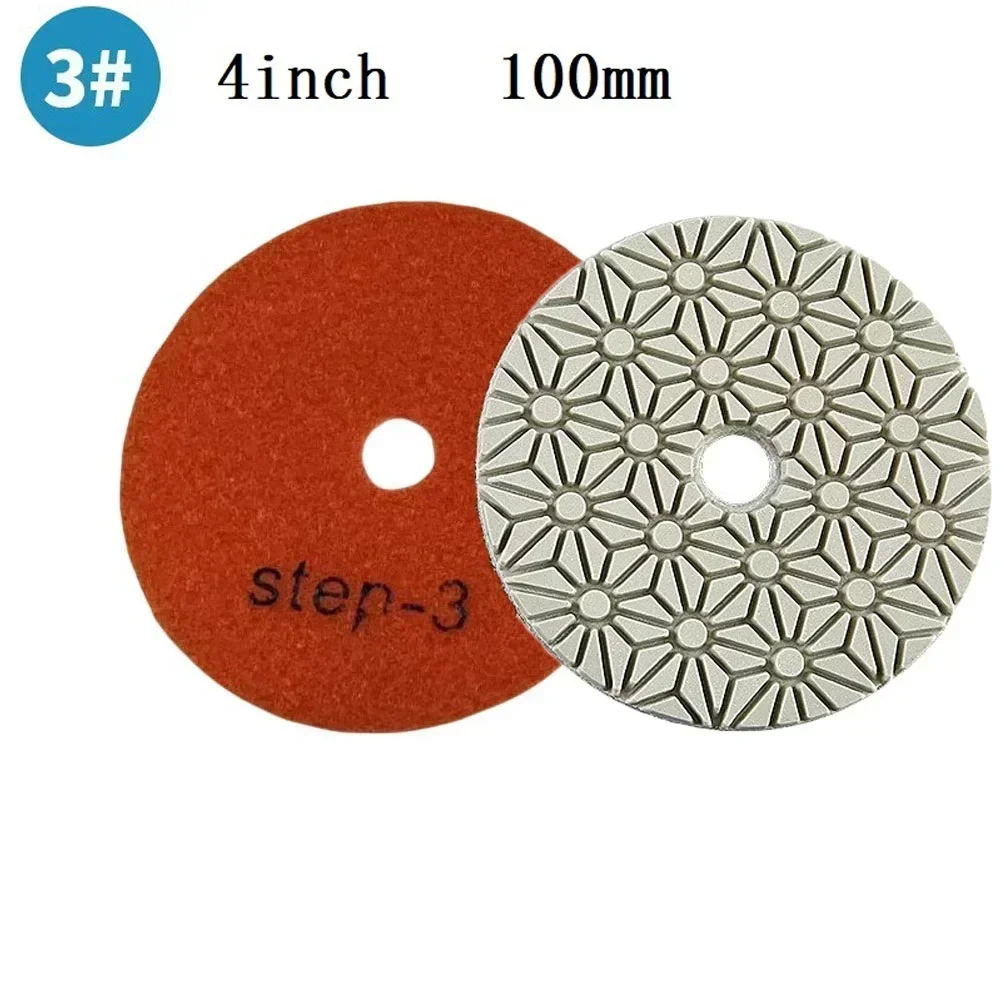 1PC 4 Inch 100mm Dry/Wet Diamond 3 Step Polishing Pads 1#/2#/3# Grit Granite Marble Stone Polishing Tool