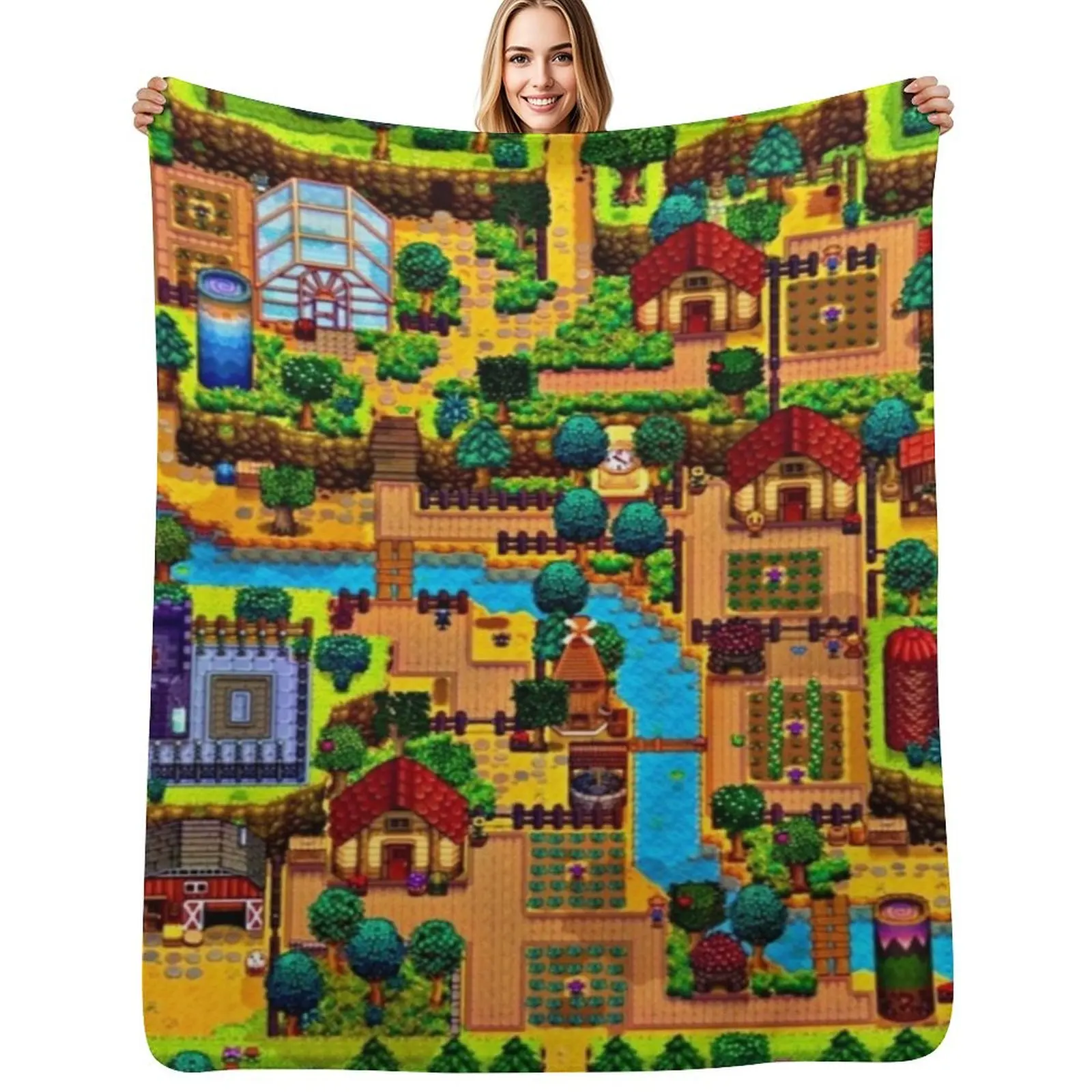 

Stardew valley map Throw Blanket Portable Lightweight Blanket for Travel Camping