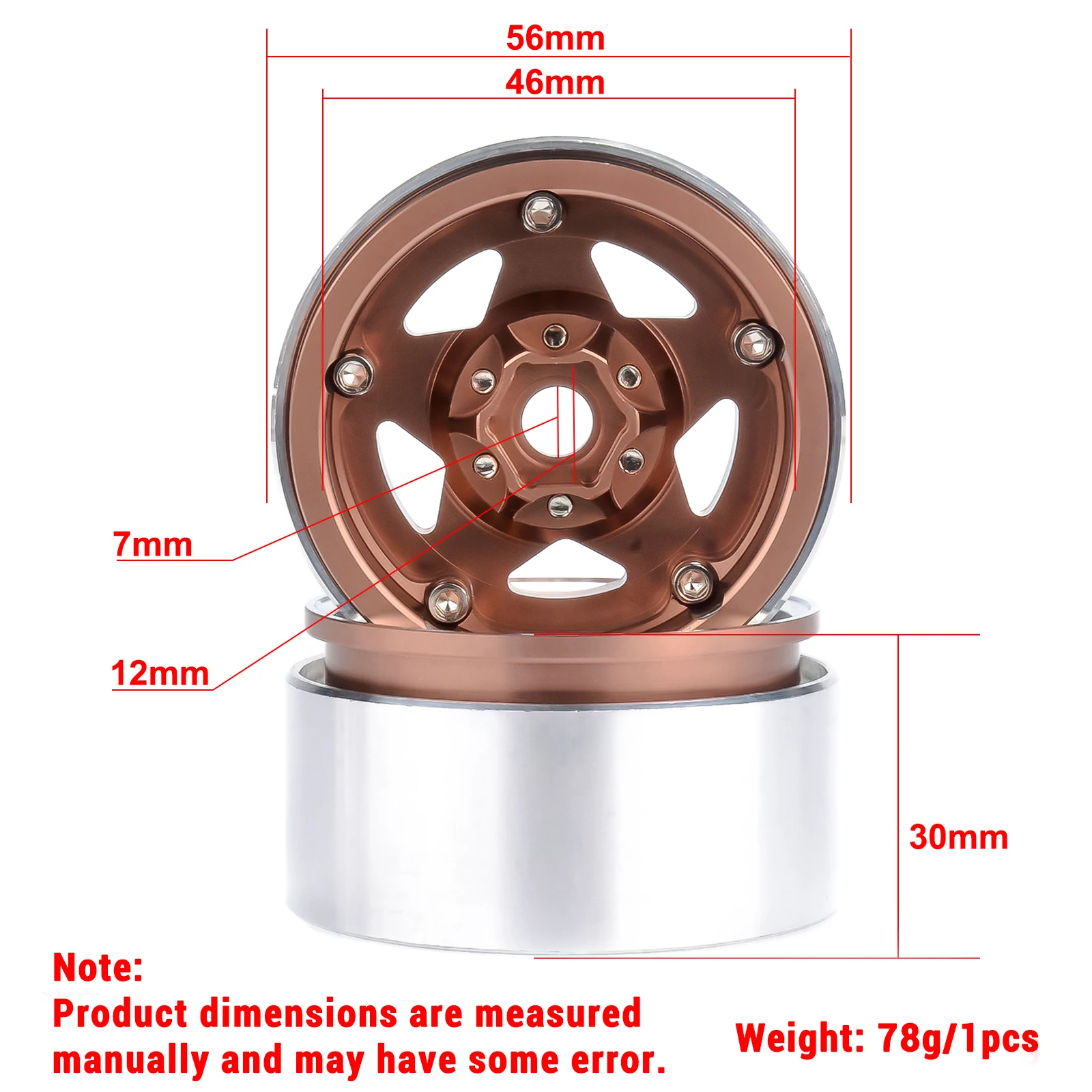 PYFORE 1,9 Zoll Kletterrad-Nabenreifen 56x30mm 12mm Sechskant-Verbinder für 1/10 1/8 RC Modellauto Crawler Zubehör – Detail 1