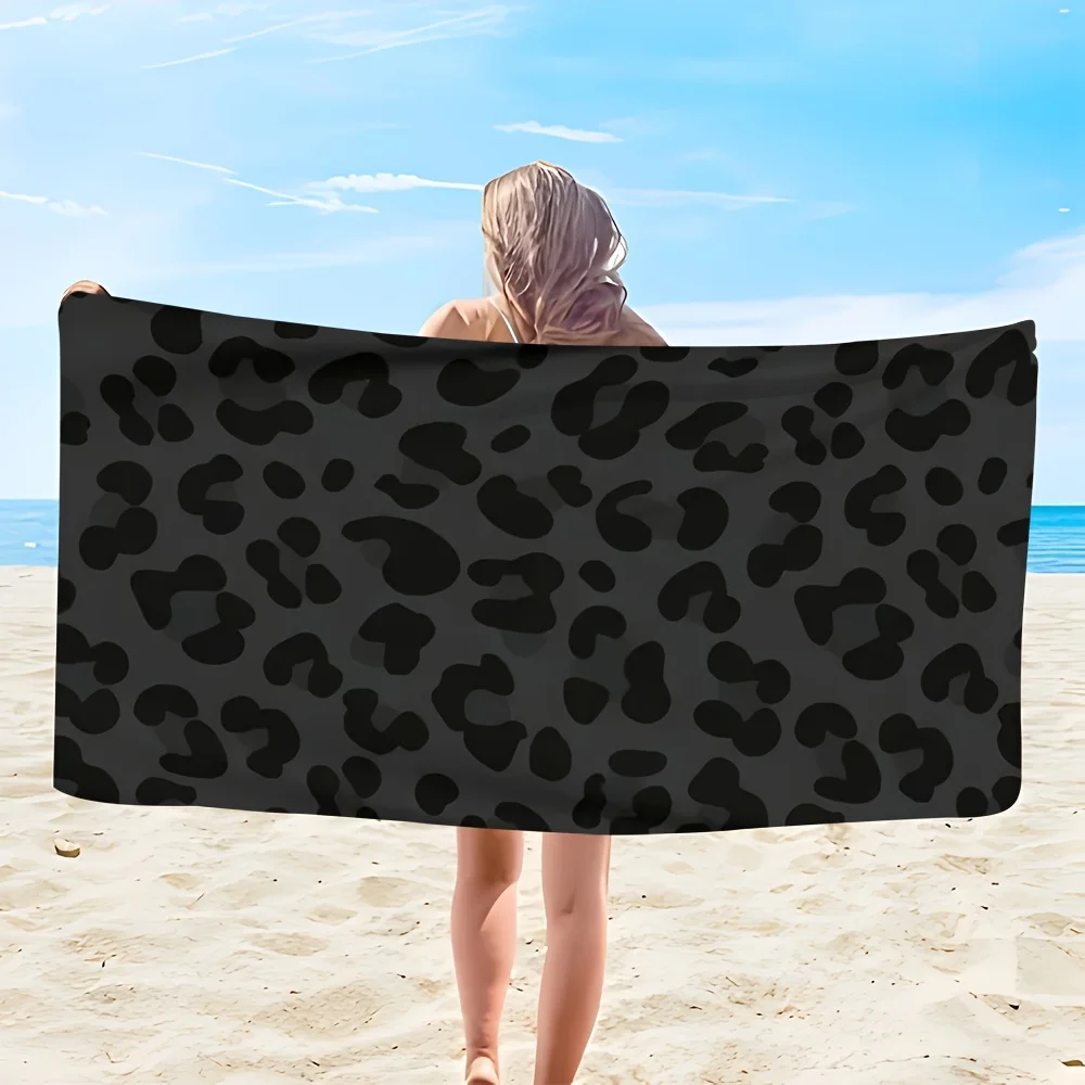 1pc Black White Leopard Beach Towel, Ultra-Soft Fast-Dry, Chic Style I Deal for Swimming Travel Leisure Beach Pool Summer Outdoo
