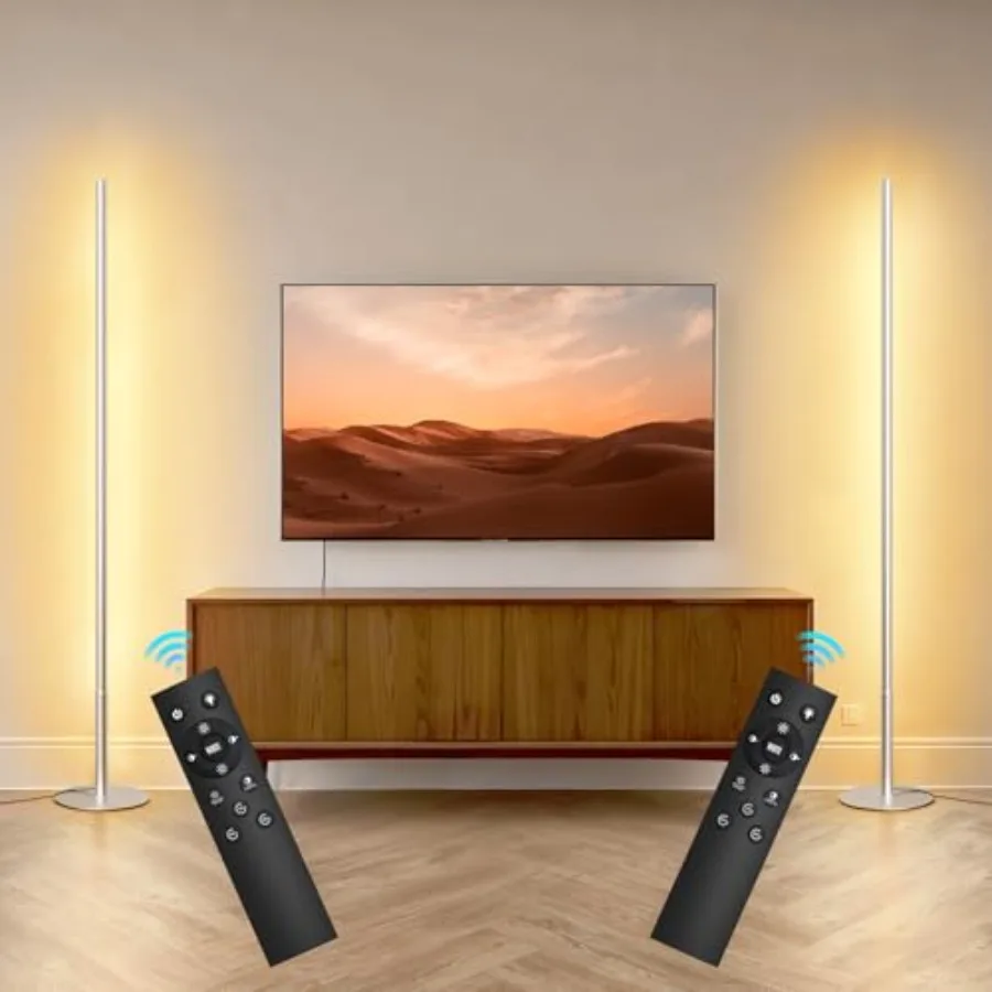 LED Corner Floor Lamp, Set of 2 Minimalist Dimmable Light with Remote, 2700-6500k Color Temperature Stepless Adjustable, 58" Ta