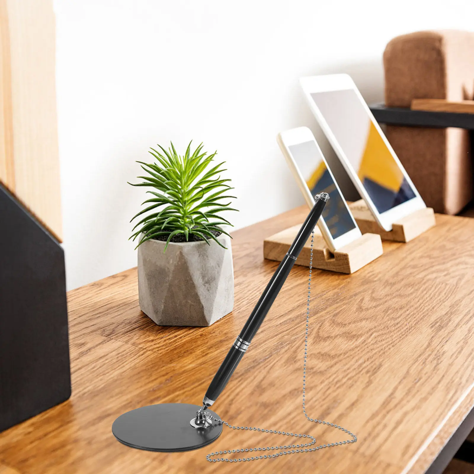 

Desktop Signature Pen Stainless Steel Ballpoint Quick-Dry Ink Office Bank Hotel Multi-Use Table Fixed Standing Design