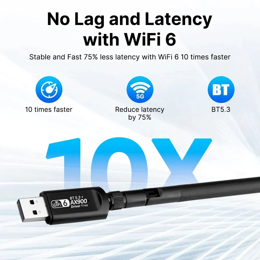 WiFi USB Adapter AX900 Bluetooth 5.3 Wireless Dual Band 2.4G/5GHz Wi-Fi Antenna USB Dongle Recevier For PC/Laptop Driver Free
