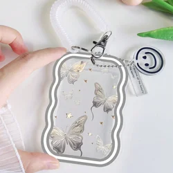 1pcs Clear Wave Card Holder with Elastic Cord, for Student ID Card, School Card, Bus Card, Work Card, Keychain Small Gifts