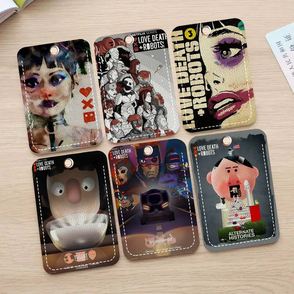 

Love Death and Robots 1Pc PU Leather Card Holder Keychain Key Ring Door Lock Access Tags ID Card Case Keychain Card