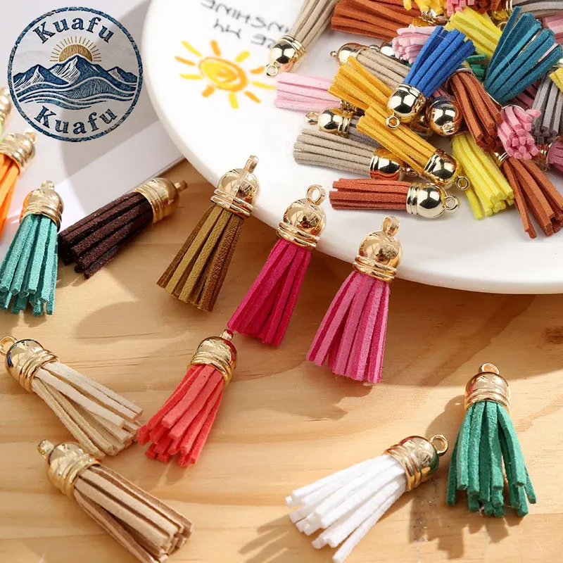10-100PCS 38MM Leather Tassel Gold Cap Colored Suede Tassels Keychain Craft Fringe For DIY Jewelry Making Supplies Accessories