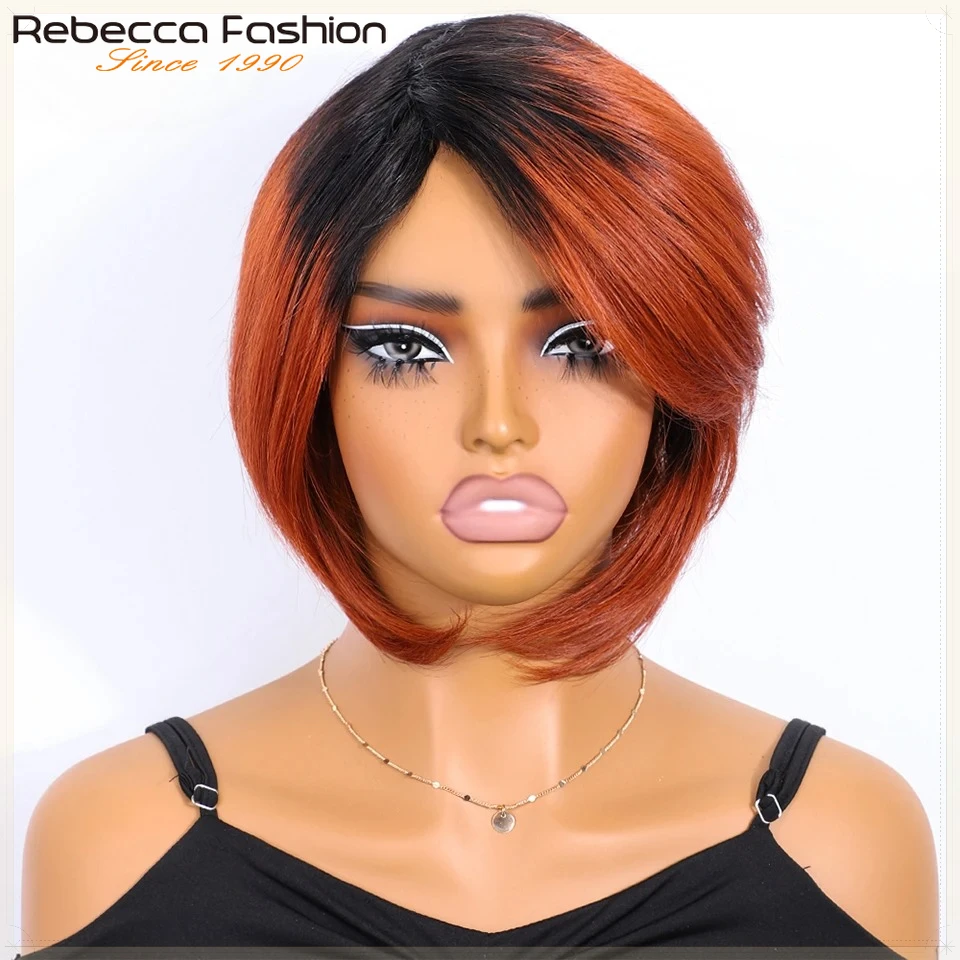 

Короткие прямые парики-боб из натуральных волос с челкой, полностью машинной работы, с боковым пробором, для женщин, удобные для начинающих.