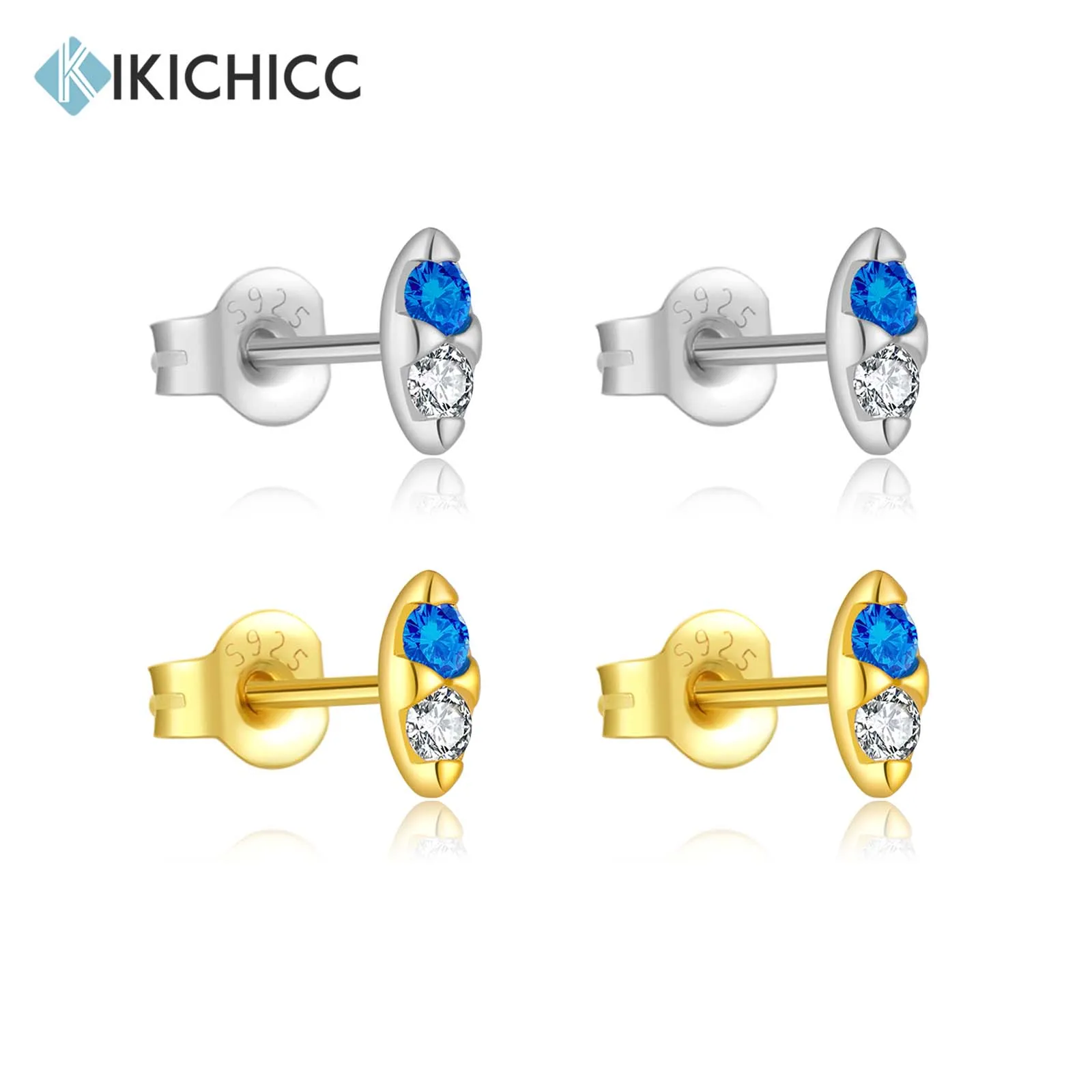 KIKICHICC 925 Sterling Silver Blue Marqulse Clear CZ Stud Earring Clips Piercing Pendientes 2024 Wedding Jewelry Gift