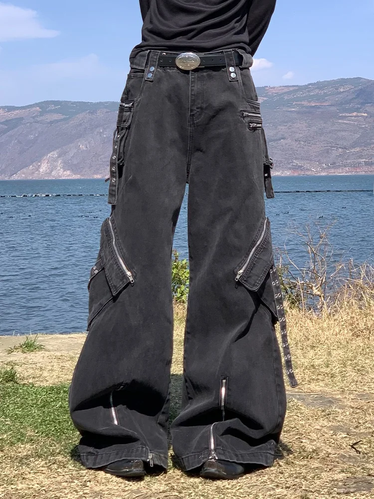

Cleanfit American High Street Vintage Heavy Duty Men's Zipper Work Trousers Wide Leg Jeans Patchwork Design Autumn Fashion