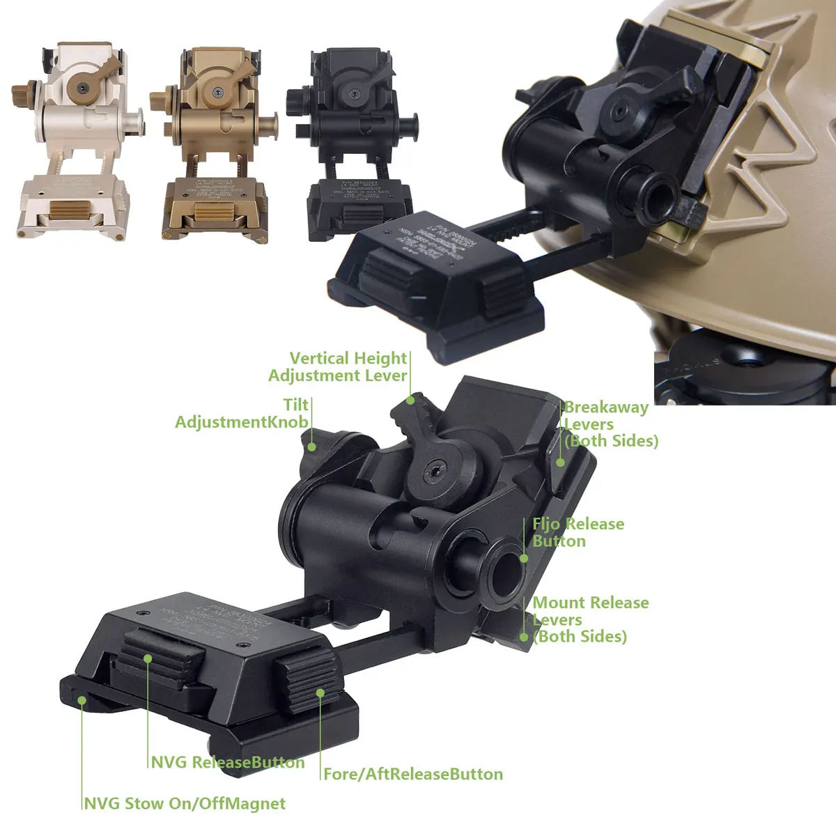 Tactical SOTAC Wilcox Helmet Adapter L4 G24 NVG Fast Helmet Adjustable Bracket For PVS15 18 Goggle Night Vision Hunting