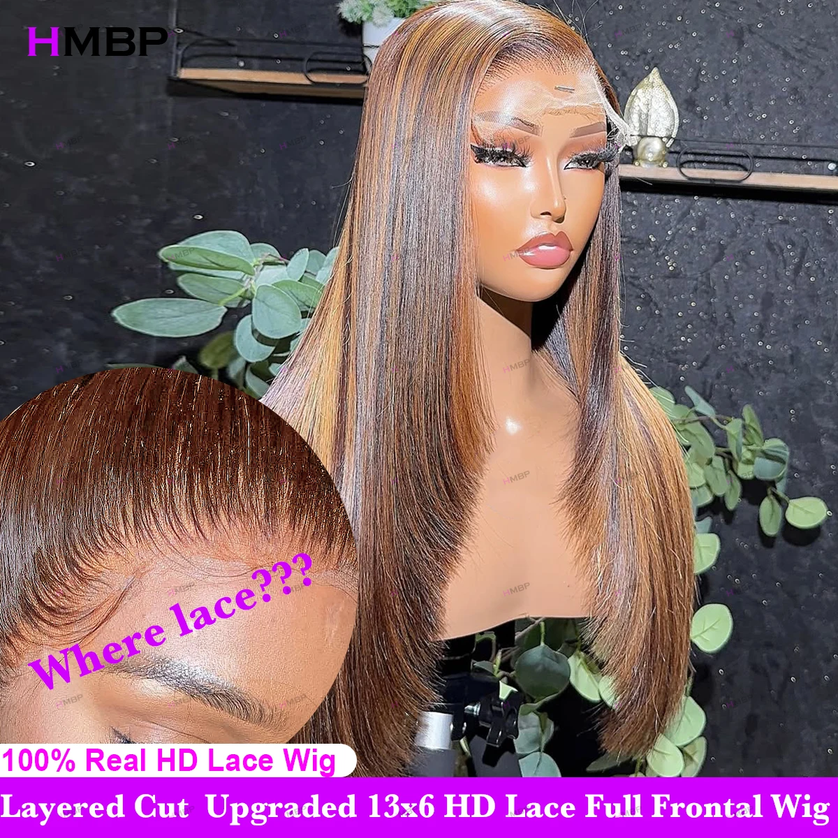 

Skinlike HD Lace Layered Cut 13x6 HD Lace Full Frontal Wigs Human Hair Highlights Bone Straight Real HD Lace Wig Raw Human Hair