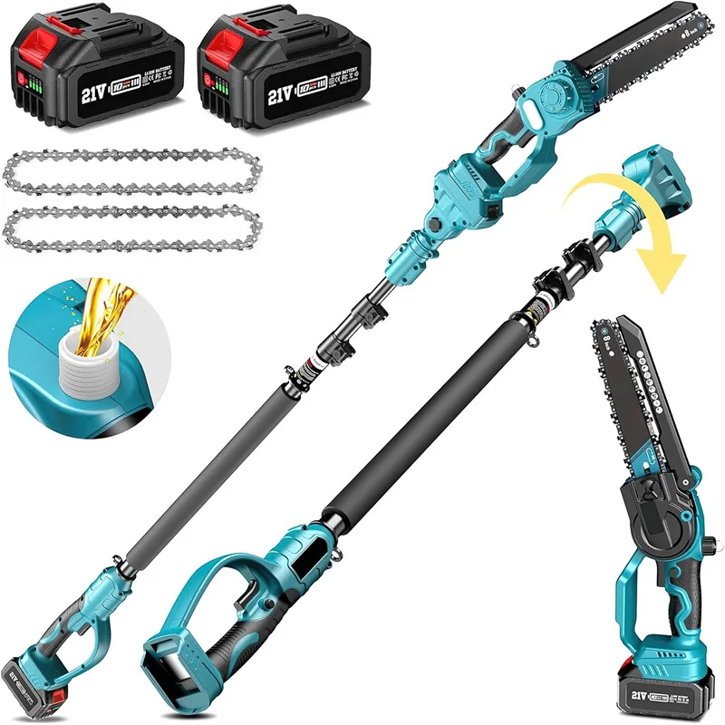 2-in-1 Akku-Stangensäge & Mini-Kettensäge, 8 Zoll Schwert, 800W Bürstenlos, Ausziehbar auf 3m für Baumschnitt