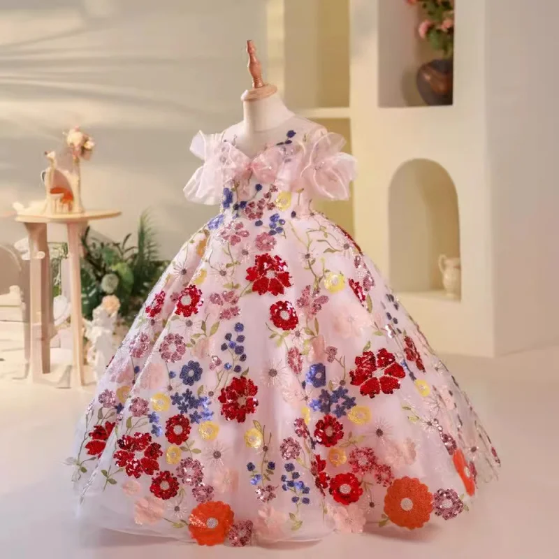 Girls' Dress Light Luxury Niche High-end Host Piano Performance Long Dress Stage Show Birthday Princess Dress Summer