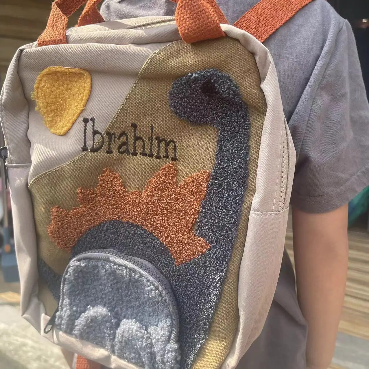 Personalized Name Small Dinosaur Backpack Custom Embroidered Cartoon Canvas Kindergarten Schoolbag Children\'s Bag with Name