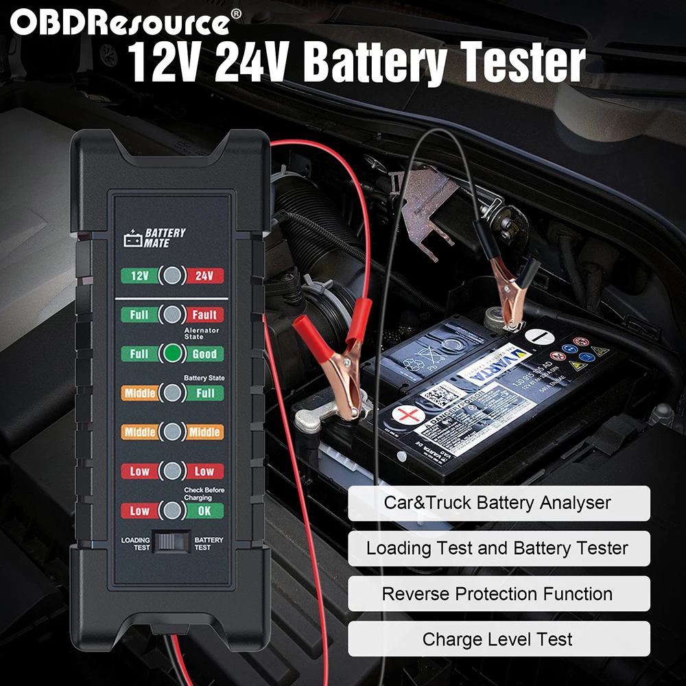 

OBDResource BM410 12V/24V Car Battery Tester Digital Tester with 6 LED Lights Display Car Motorcycle Battery Test Diagnostic Too