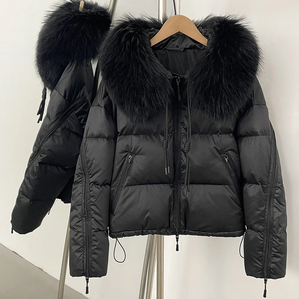Natural lontra gola de pele puffer jaqueta feminina engrossado pato branco para baixo jaqueta elegante quente fechamento com zíper casaco de manga longa