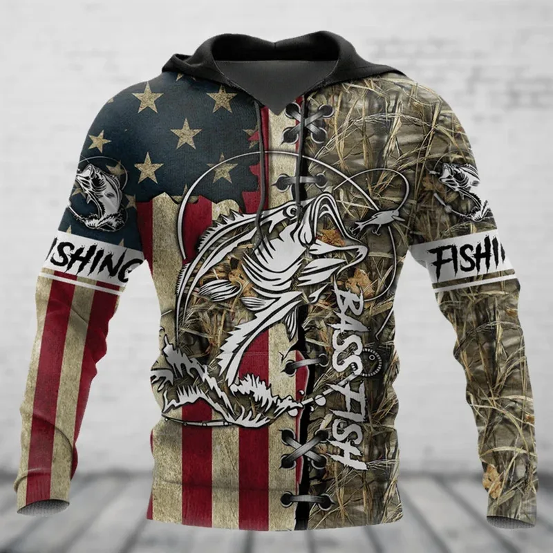 1 قطعة مخصص صورتك الخريف الصيد هوديس الرجال البلوز ثلاثية الأبعاد الأسماك الحيوان الجرافيك بلوزات ملابس رجالي Clothin