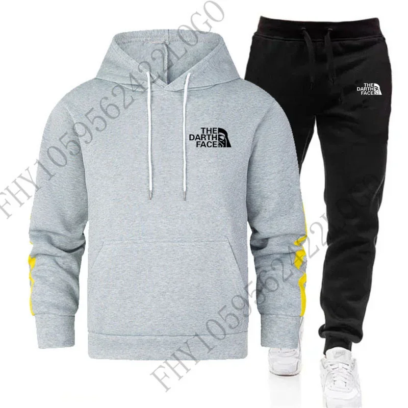 Men\'s new autumn and winter fashion casual printed hoodie + jogging pants set fitness basketball sports wear two-piece set