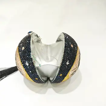 水晶月亮星星晚餐手拿包 天藍色水鑽手拿包 奢華滿鑽手提包 婚禮派對皮夾 6 最佳銷售 藍色手拿包 - №1