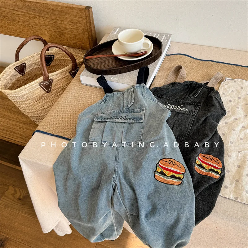 

2025 autumn children's clothing, children's Korean version of denim overalls, boys' trousers, girls' autumn pants 5082