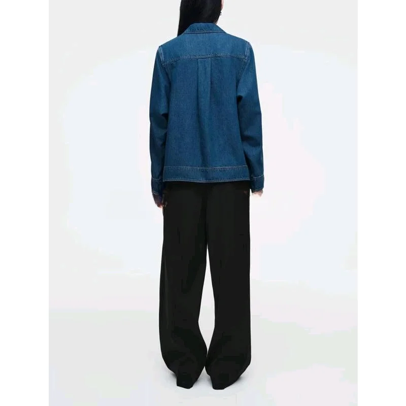 Printemps nouveau femmes col montant fermeture éclair f Plaet Denim irt trajet Sle ample longue Sve chaud couleur Pure