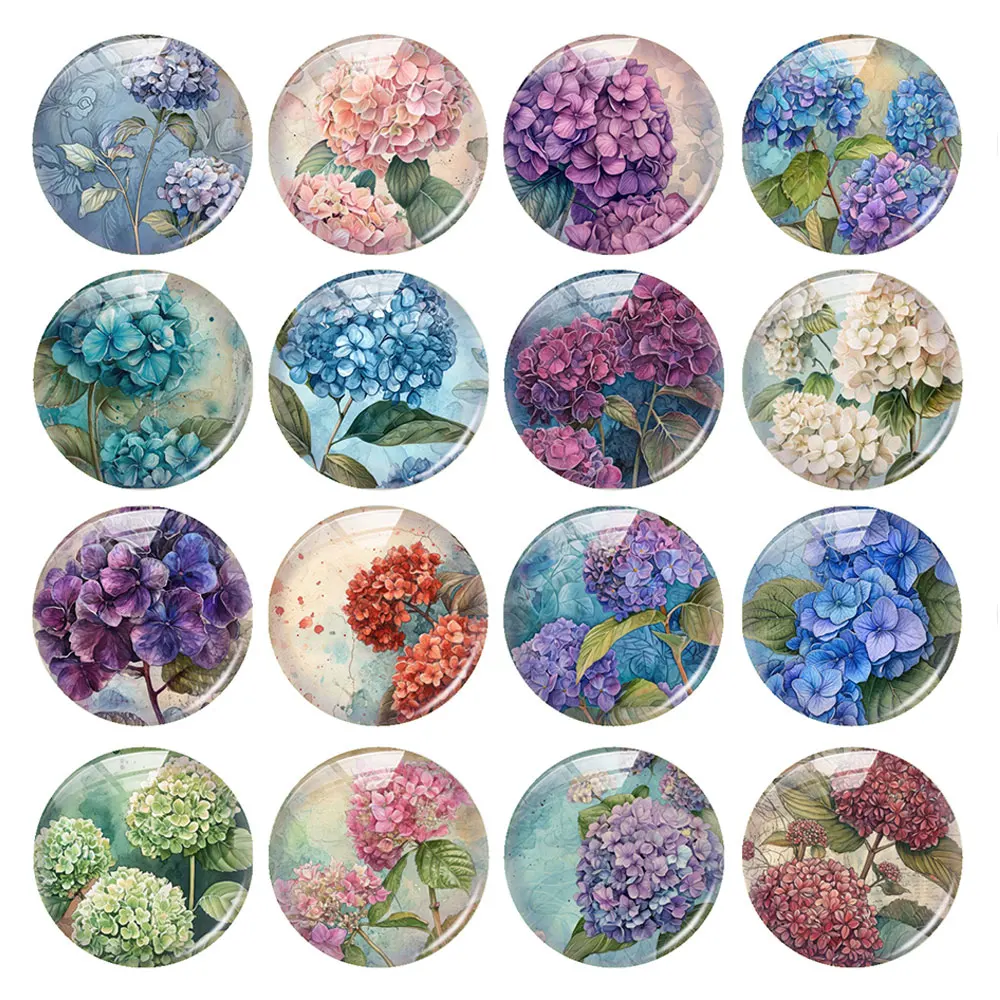 Handmade Blue Hydrangea Flower Photo Glass Cabochon Flatback Demo Flat Back Cameo For Diy Jewelry Making Supplies Accessories