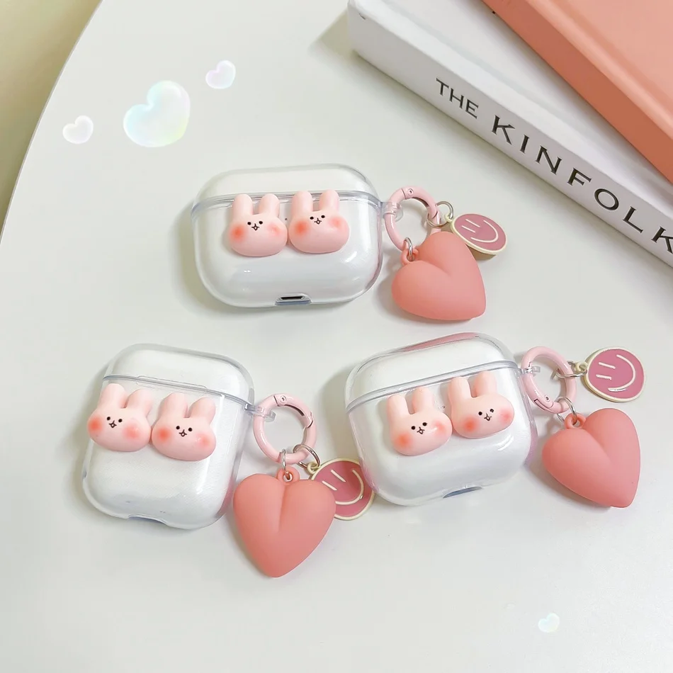 Cute Rabbit Case for Sony linkbuds S / Ambie AM-TW01 Case Cartoon Keychain Earphone Cover Clear TPU Silicone Case