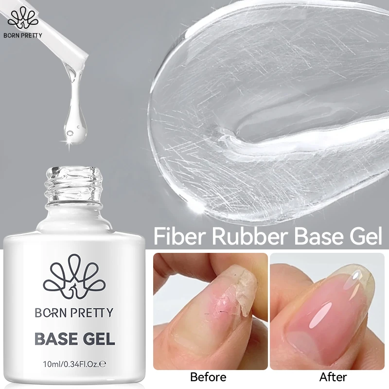 BORN PRETTY Fiber Rubber Base Gel für gebrochene Nägel, repariert Fiberglas, klar, schnelles Aufbau, Soak Off UV-Konstruktionsgel-Lack