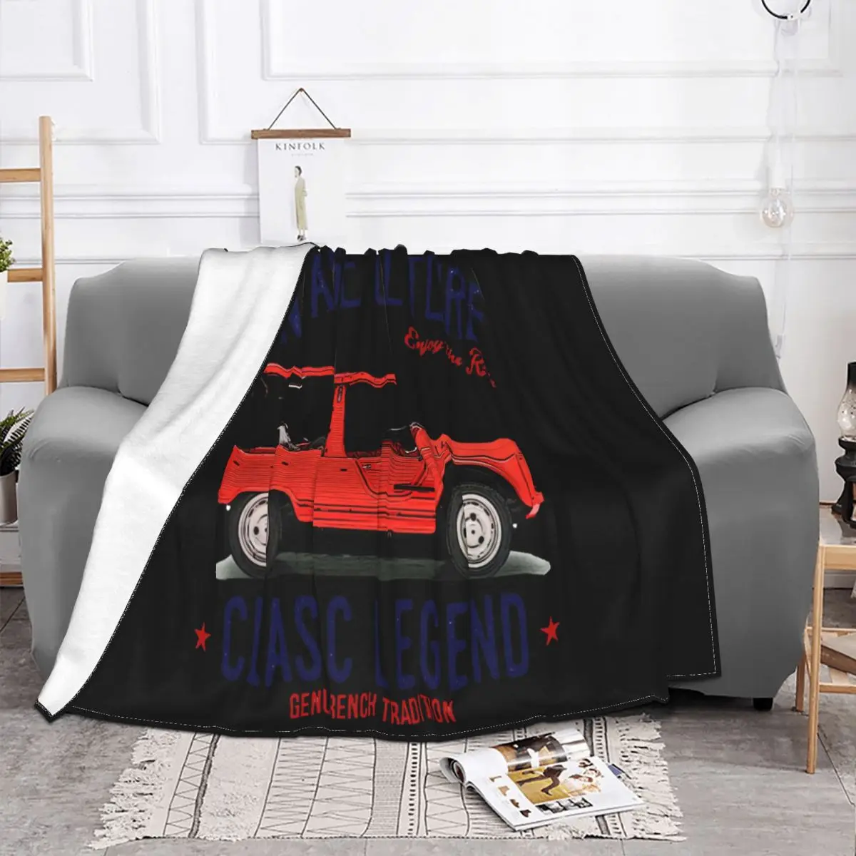 Vintage French Car Mehari Cotton Summer Breathable Middle Aged Straight Stylish 3D Cheap Sale Throw Blanket