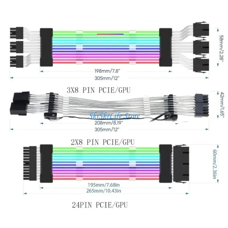 Fuente alimentación PSU escritorio E65E 24PIN Argb Cable iluminación doble vía 5V3P AURA-3PIN PCI-E GPU 8PINX2