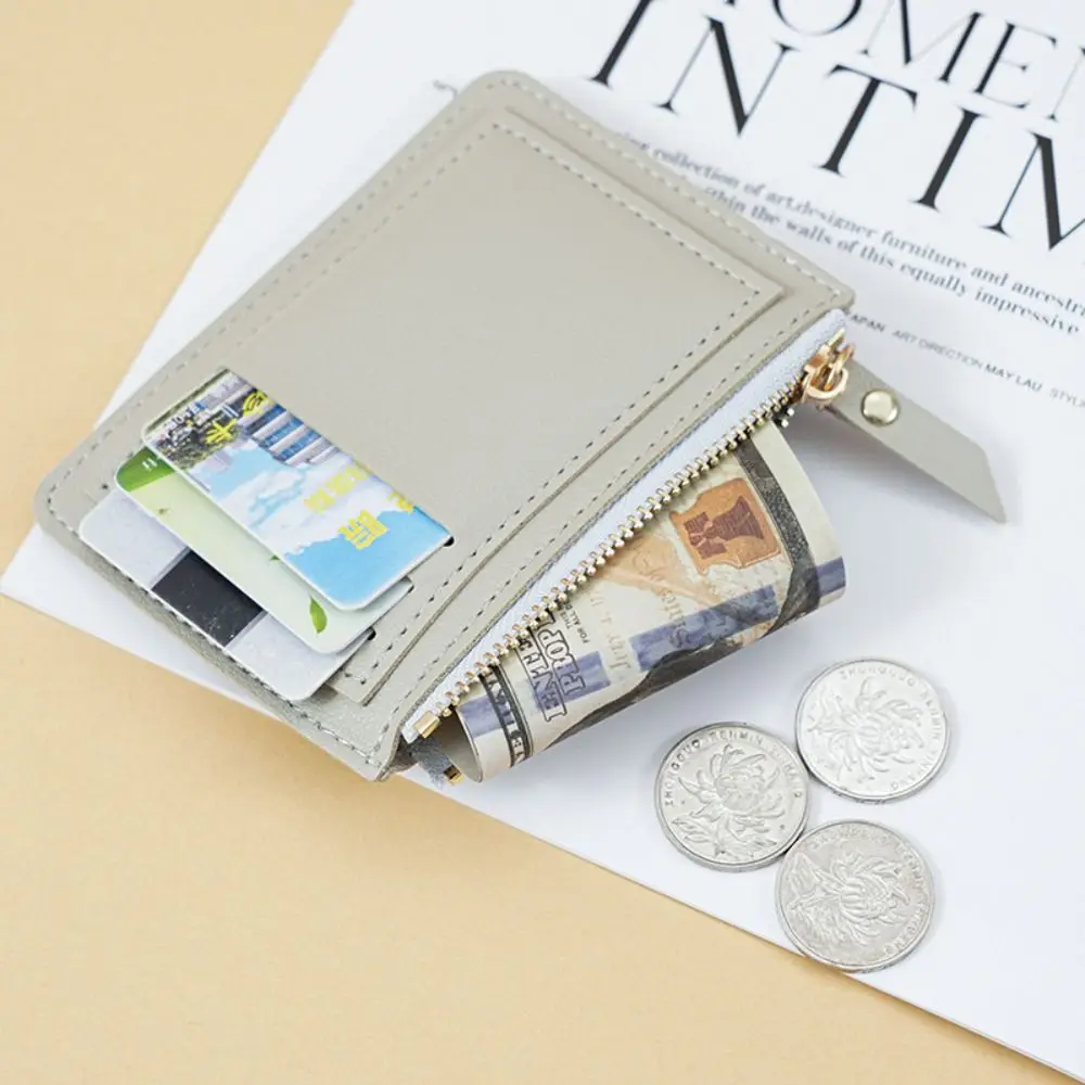 Multifunctional Leather Coin Purse Square Zipper Hasp Wallet ID Card Case Credit Card Holders Short Credit Card Holder Travel