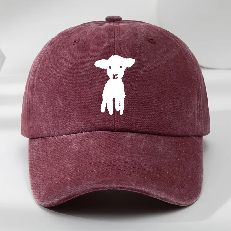 Gewaschene Baseballkappe für Herren im Freien mit Cartoon-Ziegenmuster, gebrauchte Entenschnabelkappe, Sport- und Freizeit-Sonnenhut