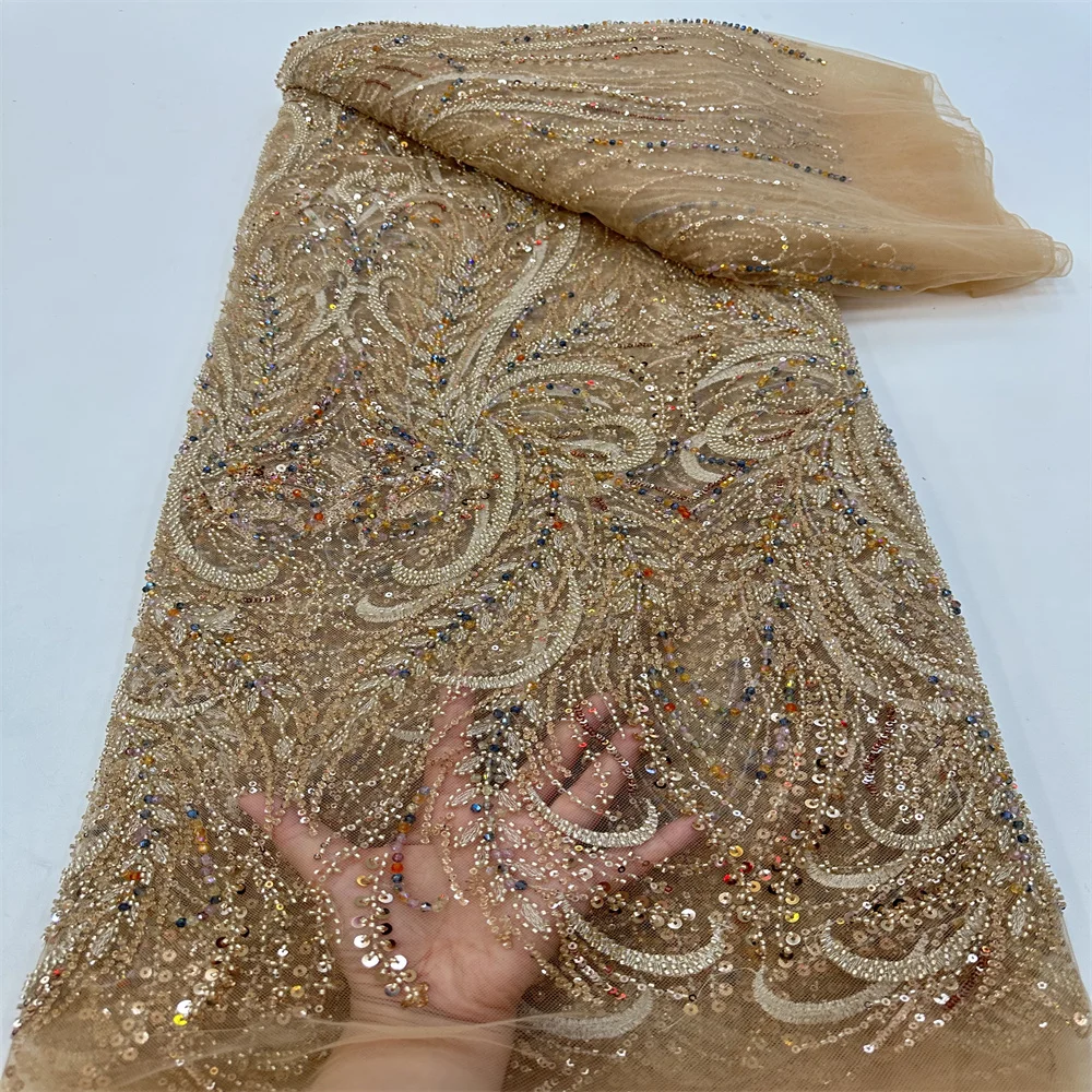 

Beaded African Lace Fabric 2023 High Quality Nigerian Lace Fabric Sequins French Tulle Fabric Material for Women Dress r-0590