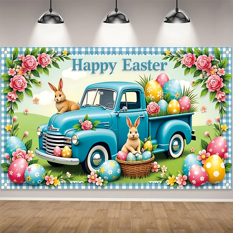 VIKAMA Easter Tapestry Wall Hanging Banner Design Vibrant Rabbit Floral Pattern Decorative Tapestry Party Supplies Home Decor