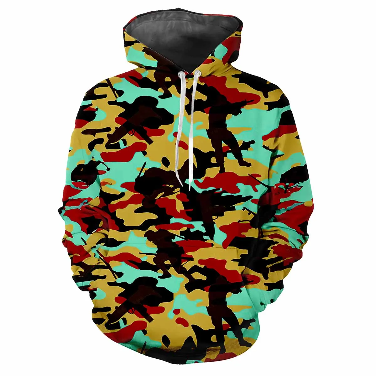 Trendy Men's Hoodie Printed  Fun Camouflage Patterns Digital Printing Casual Long Sleeved Hooded Thick Fabric Tops